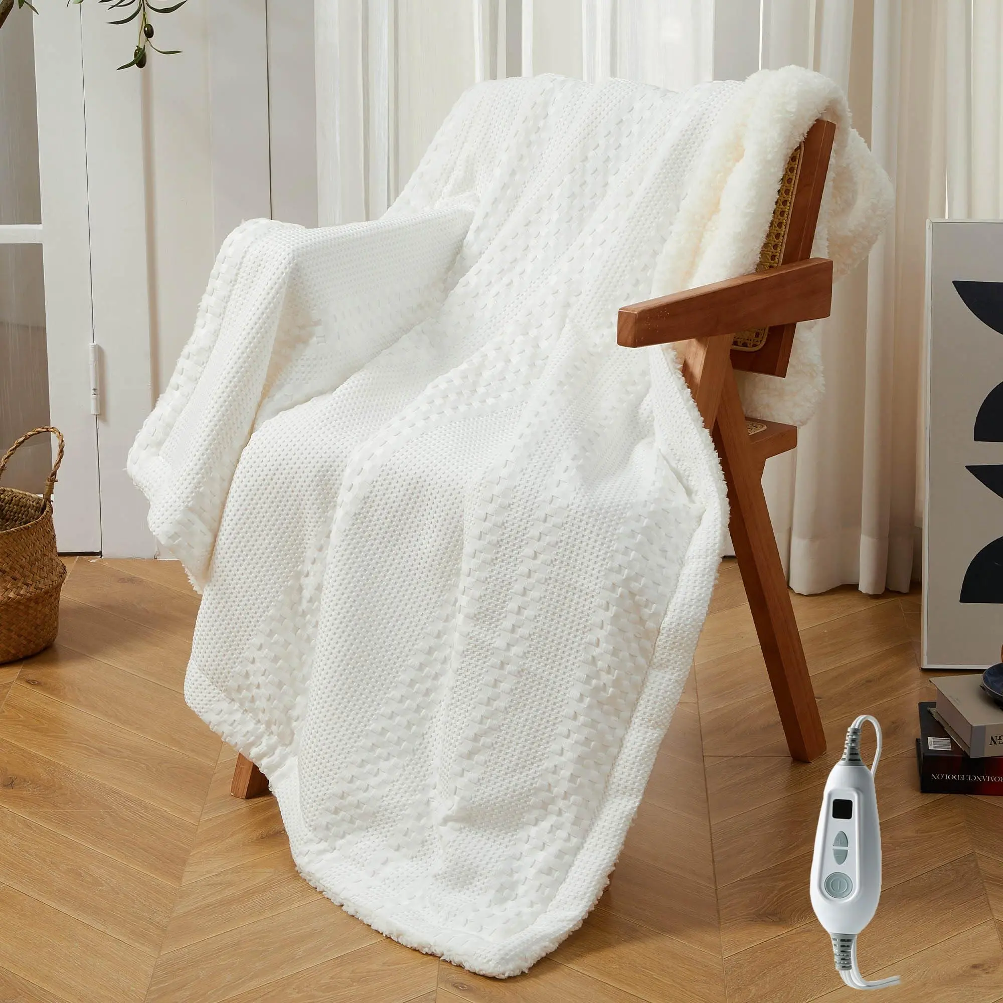 Garvee Heated Throw Blanket Electric 50"x60", Soft Waffle Weave to Sherpa Heating Throw with 6 Heating Levels, 4 Hours Auto Off, Machine Washable, Gift Suit for Couch Bed Sofa Home Office