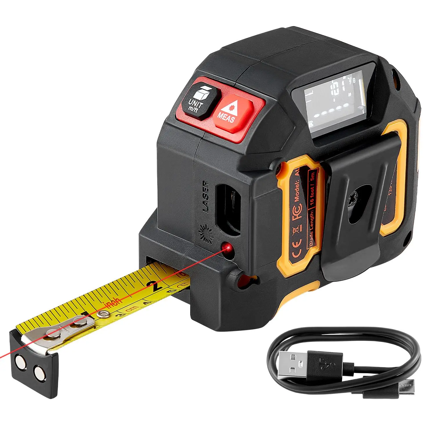 VEVOR 2-in-1 Laser Tape Measure,  , 135Ft Rechargeable Laser Measurement Tool & 16Ft Measuring Tape with Magnetic, 4 Modes-Length, Area, Volume, Continuous,ft/in/m/ft+in Unit,for Outdoor,Decoration#BacktoSchool