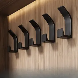 5 Pcs No-Drill Wall Mounted Hook Set, Versatile Sticky Self Adhesive Hooks for Bedroom, Kitchen & Bathroom, Durable Abs Material, Easy Installation