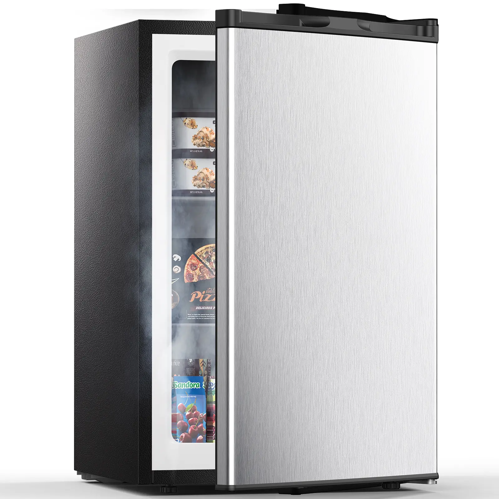 COWSAR 3.0 Cu.Ft Compact Chest Upright Freezer Single Door Reversible Stainless Steel Door, Compact Adjustable Removable Shelves for Home Office, Silver