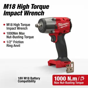 Milwaukee M18 FMTIWF12 18V 1000Nm High Torque Cordless Impact Wrench 1/2 Inch Square Drive Power Tool Kit With Battery Charger  for Automotive Workshop Equipment Installation Construction Bolts Electric Wrench  Wrench Tool Set  protective boot rubber