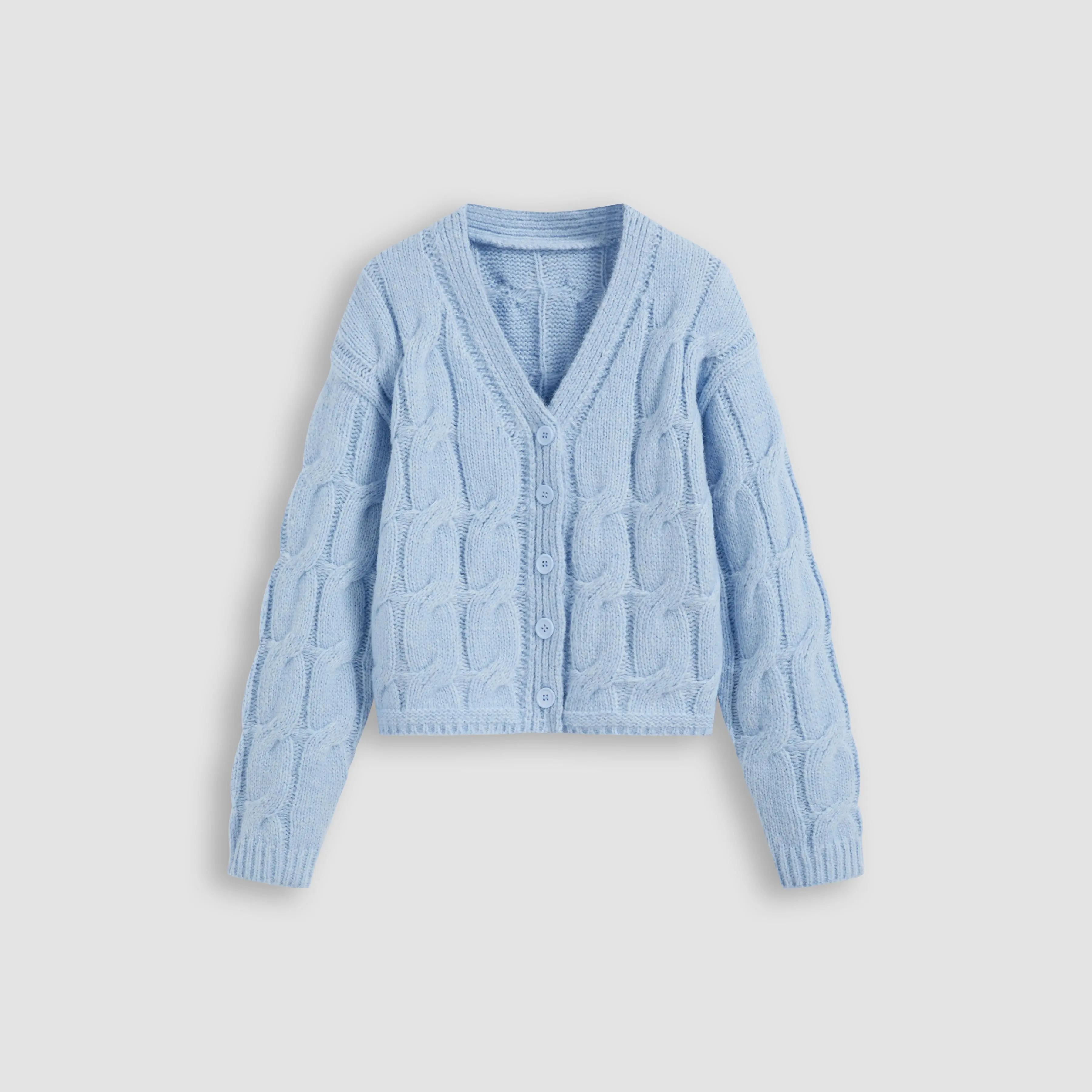 Cider [2 colors, size 2-26] Cable Knit Wool-blend V-neck Solid Button Cardigan