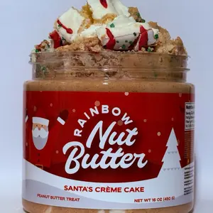SANTA CREME CAKE Treat - 16 oz Creamy Peanut Butter with White Chocolate, Cake Bits & Cream Cheese Icing for Festive Spreading on Toast & Pancakes - Joyful
