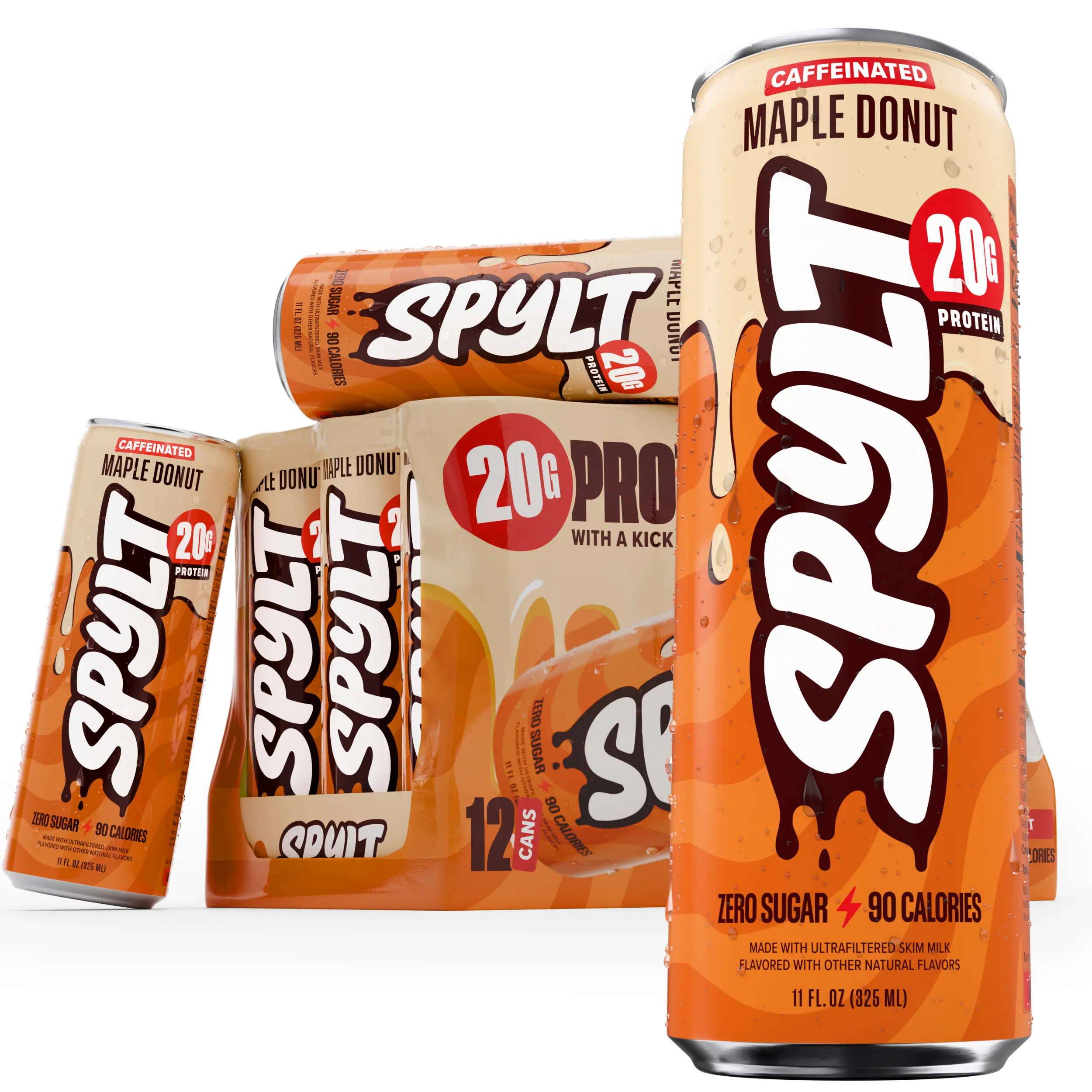 SPYLT High Protein Maple Donut Milk - Caffeinated Protein Drink | 12 Cans, 11 fl oz Each | Sugar-Free, Lactose-Free, Ready-to-Drink, Workout Recovery & Energy Boost Beverage