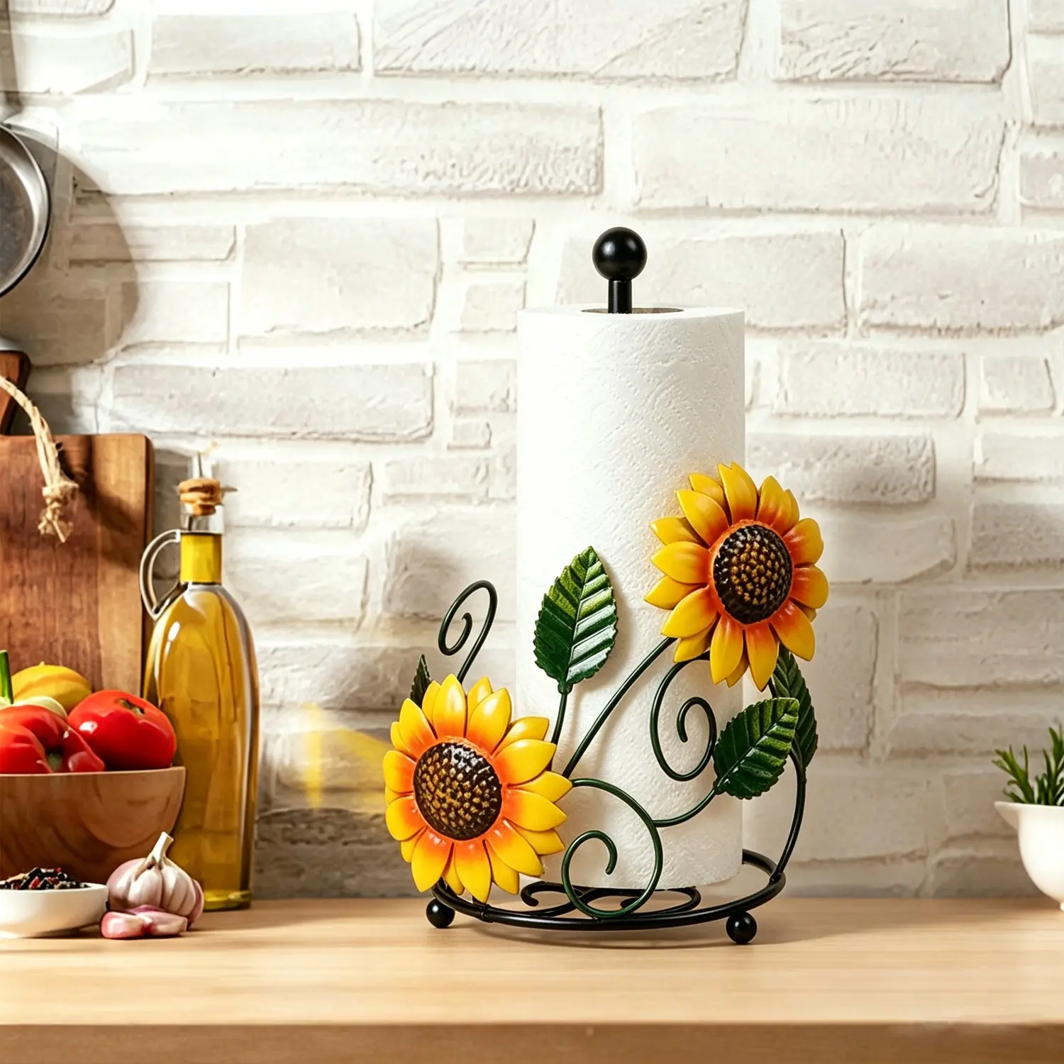 Sunflower Design Paper Towel Holder, 1 Box Iron Paper Towel Storage Rack, Roll Paper Holder, Home Decor for Kitchen Bathroom, Bathroom Gadgets, Bathroom Accessory