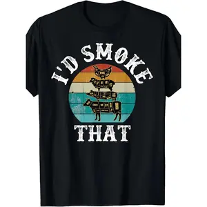 Funny I'd Smoke That Retro BBQ Party Smoker Chef Dad Gift T-Shirt Made in USA
