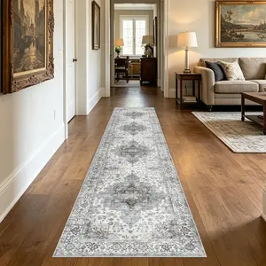 Vintage Washable Runner Rug for Hallway Kitchen Entryway - Non-Slip Distressed Persian Area Rug, High-Density Suede Soft Floor Carpet (2'x6', 2'x8', 2'x10')