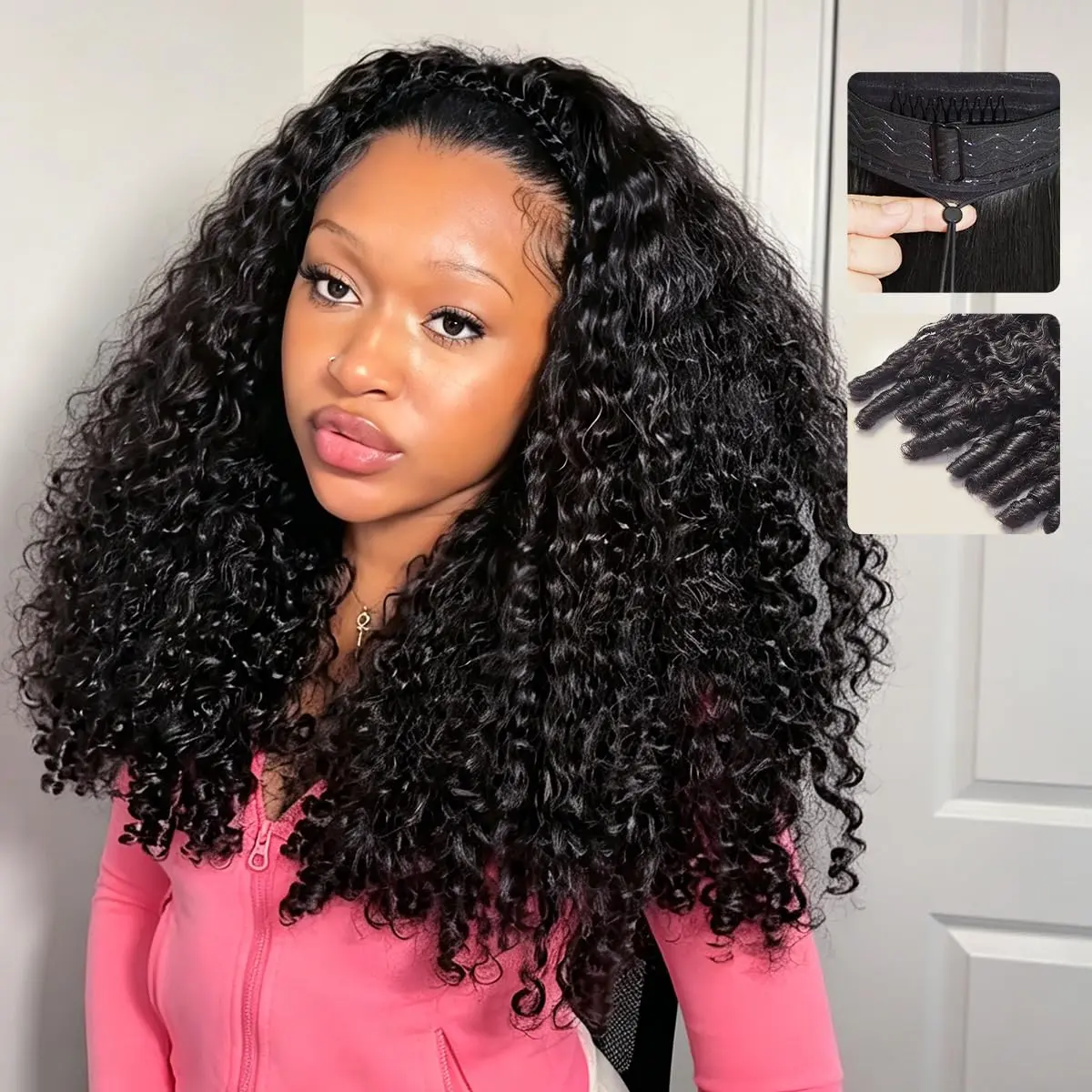 Bling Hair Half Wig Human Hair Burmese Curly 3 In 1 Drawstring Seamless Flip Over Half Wig Wear and Go Glueless Wigs Human Hair for Black Women Beginner Friendly 22inch