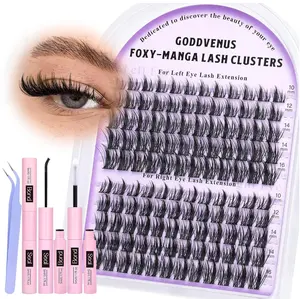 Goddvenus Manga Lash Cluster Kit Wispy Lashes Clusters Fluffy Eyelash Clusters Upturned Foxy Cluster Eyelash Extensions Kit D Curl Fairy Eyelash Extension Kit 10-16mm Individual Lashes Kit