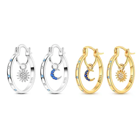 MULA Sun and Moon Pendant Earrings | Silver-plated material, set with sparkling cubic zirconia | Hypoallergenic, non-toxic, nickel-free | Unique jewelry gift for birthdays and Valentine's Day