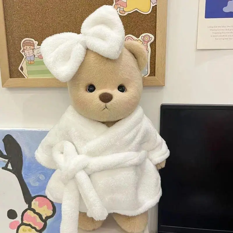 For Teddy Tales Dolls Clothes white bathrobe shower cap bow popular casual style teddy bear clothes DIY dressing for 30cm