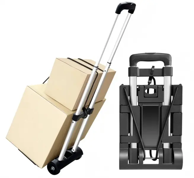 Durable Aluminum 2-Wheel Foldable Hand Truck Dolly Cart - 55 LBS Capacity, Lightweight Compact Trolley with Adjustable Elastic Rope, Tool Kit for Travel, Moving, Groceries