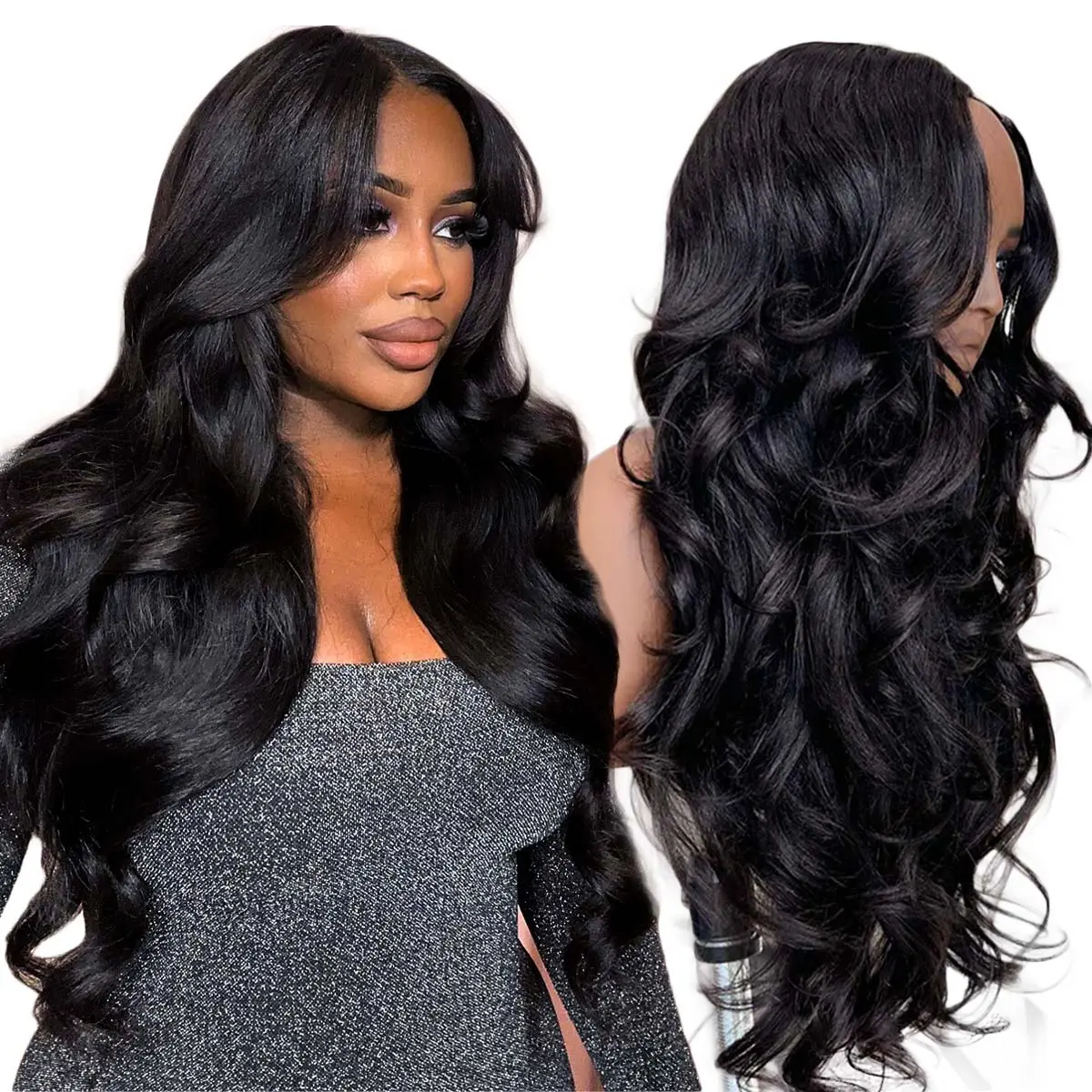 OQ HAIR Pre-Styled Butterfly Cut Layered U Part Drawstring Wig Full 200% Density Brazilian Body Wave Human Hair for Women No Sew in No Glue Wear Go Glueless Wigs