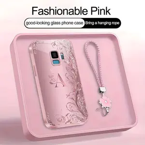 Suitable for [Galaxy S9] high-end women's phone case🤩，a beautiful four-leaf clover lanyard is included🍀，a free four-leaf clover lanyard is included, with 26 letters of the alphabet to choose from and exquisite flower patterns YM99