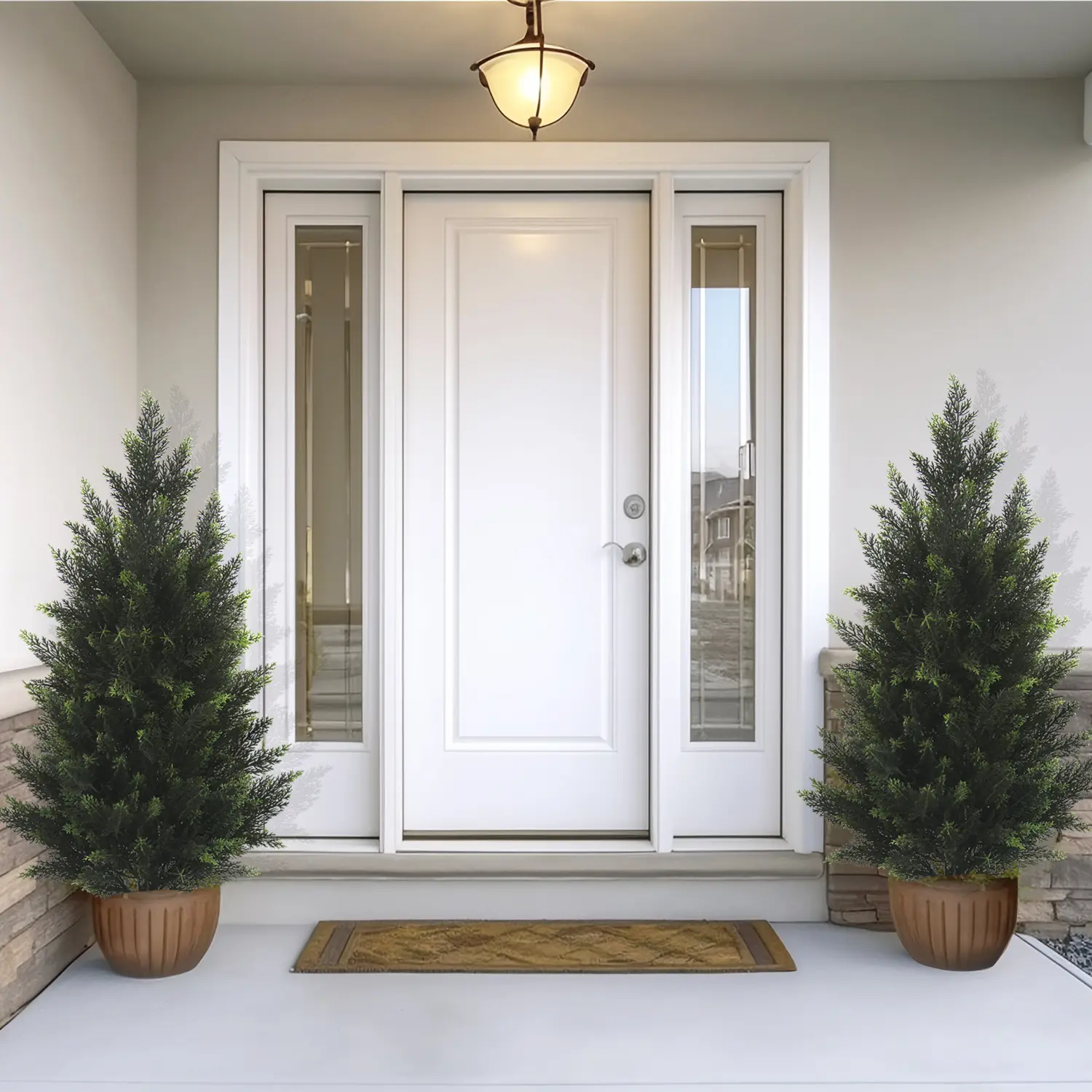 3FT Artificial Topiary Tree, Faux Cedar Pine Potted Plant with Black Nursery Pot, Indoor Outdoor Fake Shrub for Desk Shelf Window Home Office Decor - 2 Pack