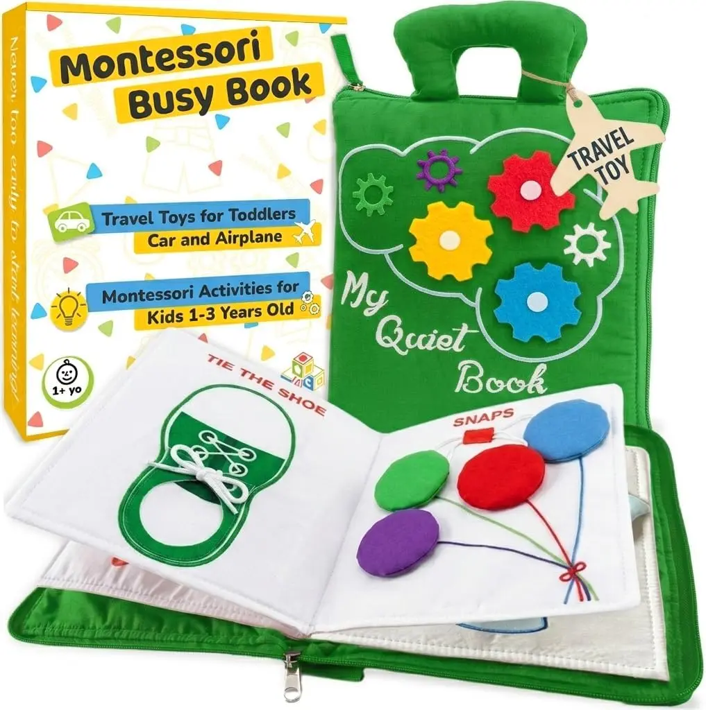Busy Book for Toddlers 1-3, Montessori Plane Toys for Toddlers 1 Year Old | Long Flight Must Have, Airplane Toddler Travel Toys, No Noise Activity Book, All Parts Attached, Gift for Girls & Boys deMoca