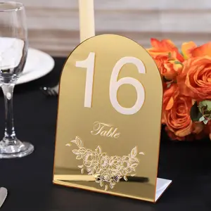 Acrylic Mirror Wedding Table Number Sign 5x7 Inches, Elegant Stand with Printed Numbers, Perfect for Centerpieces and Reception Decor Signage