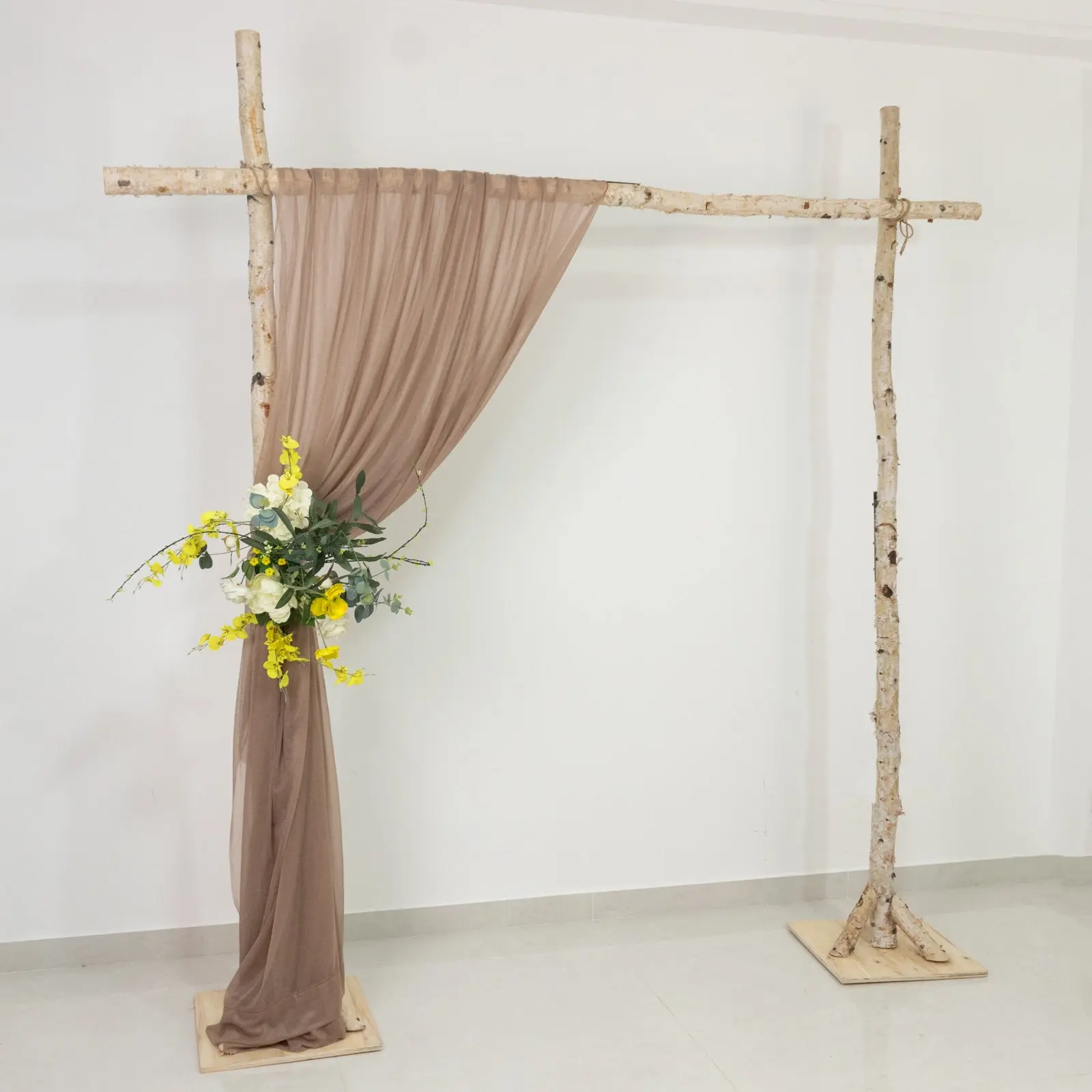 Taupe Sheer Fabric Wedding Arch Drape - 5ftx14ft Machine-Washable Panel for Bridal Showers, Birthday, Arched Window Prop Festive Backdrops & Banners, Party Tent Ceiling Drapery