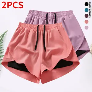 Two-piece set: women’s shorts outfit with built-in lining, drawstring, and elastic waistband — suitable for running, fitness, and outdoor activities; running gear | casual sportswear; women’s summer bottoms,summervibes