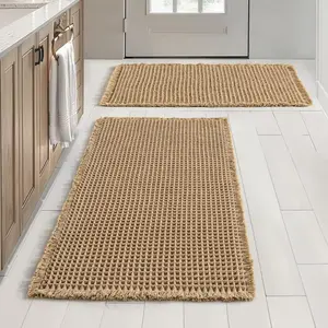 Grid Design Mat Set, 2 Counts/set Non-slip Rectangle Mat, Absorbent Rug for Home Hotel Bathroom Kitchen Decor, Rugs, Household Decorative Rug, Machine Washable Rug, Kitchen Area Rug