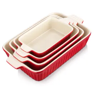 Modern Ceramic Baking Pan Suitable for Oven Ceramic Baking Pan Ceramic Baking Pan Set 4/3 Pieces Rectangular Baking Pan with Handle Suitable for Baking Kitchen Dishwasher Safe