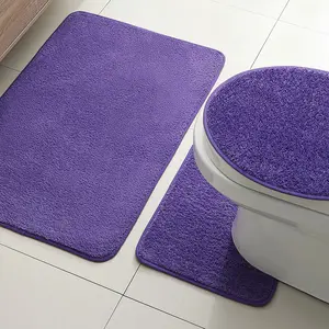 3-Piece Soft Plush Non-Slip Bathroom Mats Set, Polyester Solid Velvet Carpets for Bathtub Shower Toilet, Minimalist Modern Design, Bathroom Floor Mat