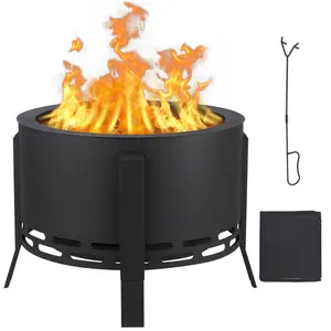 26 Inch Smokeless Fire Pit Outdoor - Outside Wood Burning with 360° Airflow, Removable Ash Pan & Bamboo Lid Rainproof Cloth - Low Smoke Backyard Fire Pit for Patio, Camping, Bonfire (D)