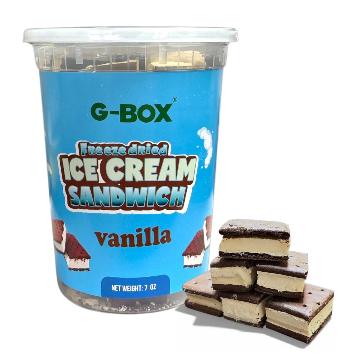 G-Box Freeze Dried Crunchy Sandwich - Trans Fat Free Vanilla Ice Cream with Chocolate Wafers, Dessert, Office Snacks, Food, Pantry Staple in Air-Tight Sealed Container