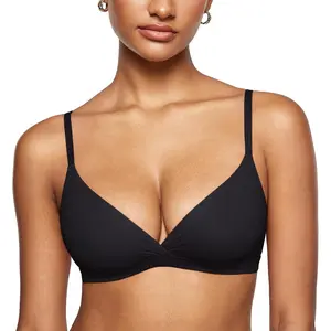 Women's Inbarely Triangle Bralette Comfortable Unlined V Neck Wireless Smoothing Bra Top Stretch