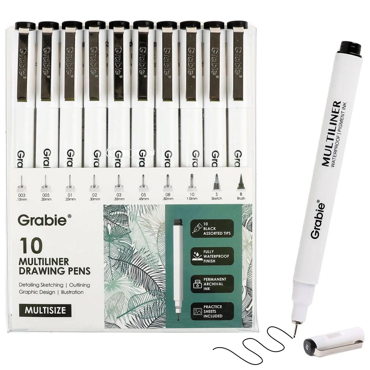Grabie Multiliner Drawing Pen Set - 10 Pieces, Drawing Markers for Graphic Design, Back to School, Class Reward Gift Idea, School Supplies