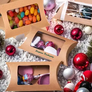 10/20/50pcs Leather Paper Gift Boxes, Pillow Shaped Window Box, Cardboard Packaging for Cookies Candy Wedding Birthday Gifts