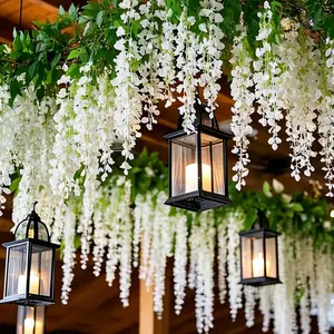 24 Pcs Wisteria Hanging Flowers, Artificial Plant Vines, Silk Flower Garland, Long Hanging Bush, Fake Flowers with Blooms & Leaves