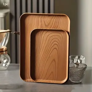 1pc, Tea Cup Tray, Plastic Rectangle Coffee Tray, Plastic Wooden Pattern Dessert Tray, Decorative Fruit Tray,Breakfast Food Tray, Multifunctional Snac