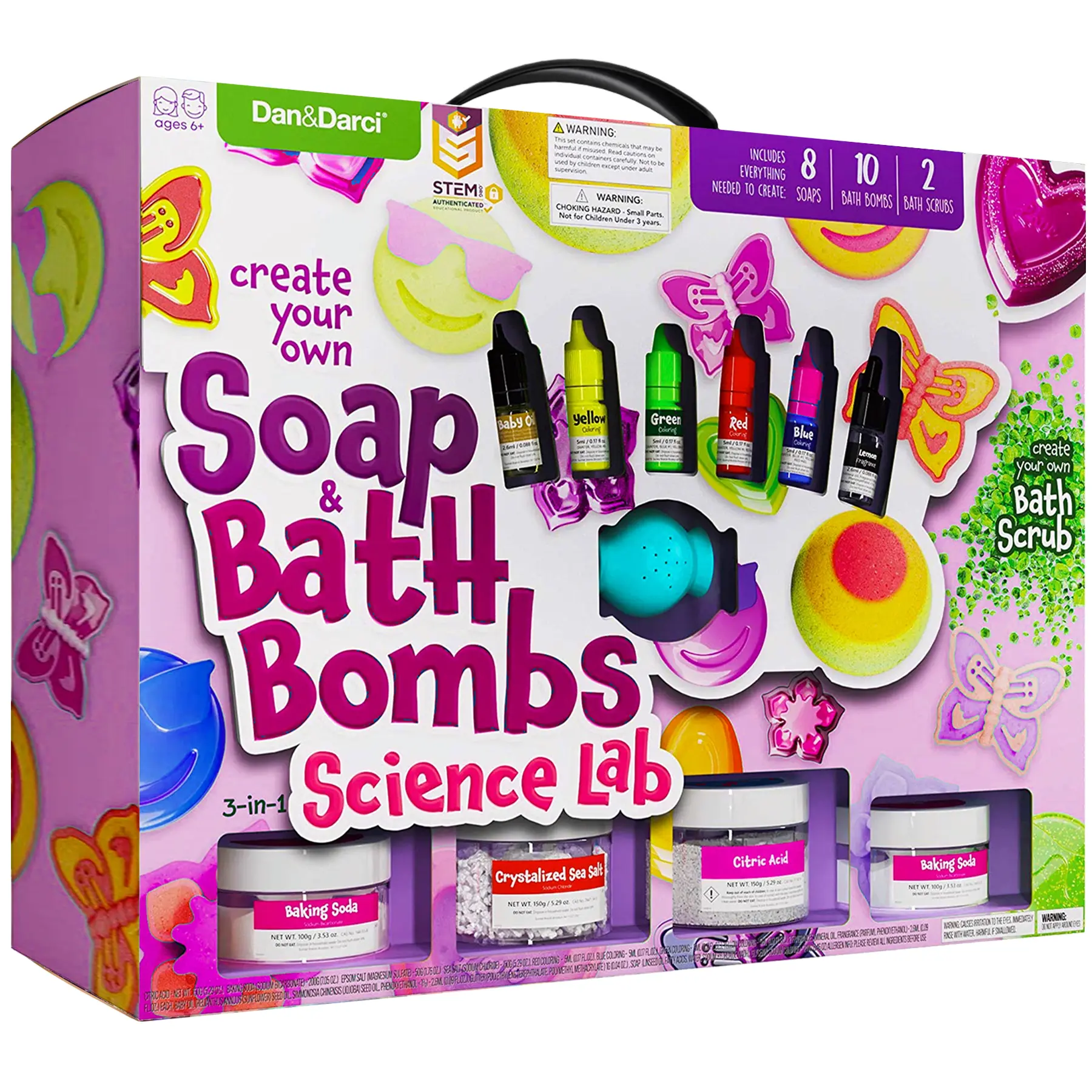 3‑in‑1 Kids Soap & Bath Bomb Making Kit – Science with 10 Soaps, 10 Bath Bombs & Salt Scrubs + Surprise Charms