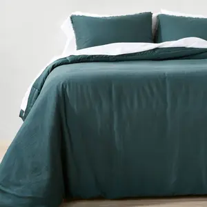 Full/Queen Heavyweight Linen Blend Comforter & Sham Set Dark Teal Blue - Casaluna
