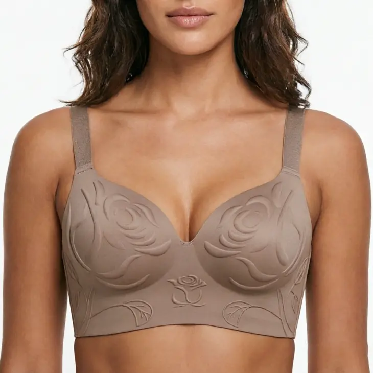 Women's Minimalist 3D Rose Seamless Push-Up Bra - Ultra-Lightweight, Comfortable, Shockproof, Side Smoothing, Back Contouring, Full Shaping Support Straps, Basic