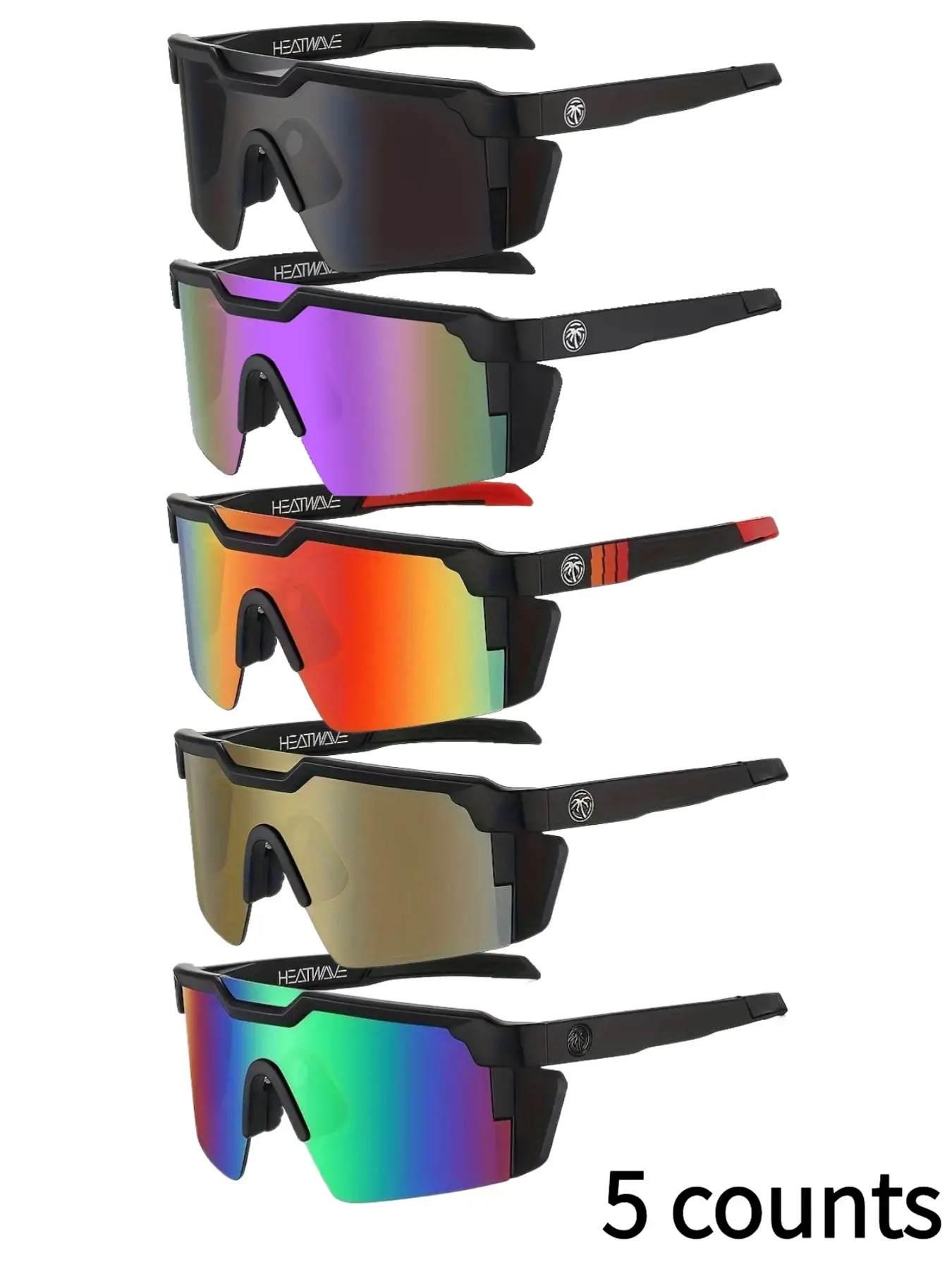 5 Pairs Plain Color Sports Outdoor Sunglasses, Casual PC Frame Eyewear, Outdoor Cycling & Travel Accessories, All-Season Decorative Lenses, Fashion Sports Eyewear, Outdoor Cycling Shades