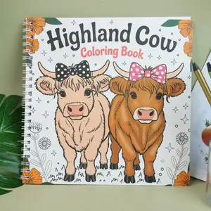 Scottish Highland Cow Art Coloring Book, 24 Thick Paper Pages, Relaxing Decompression for Adults & Kids, Farm Animal Lovers Gift