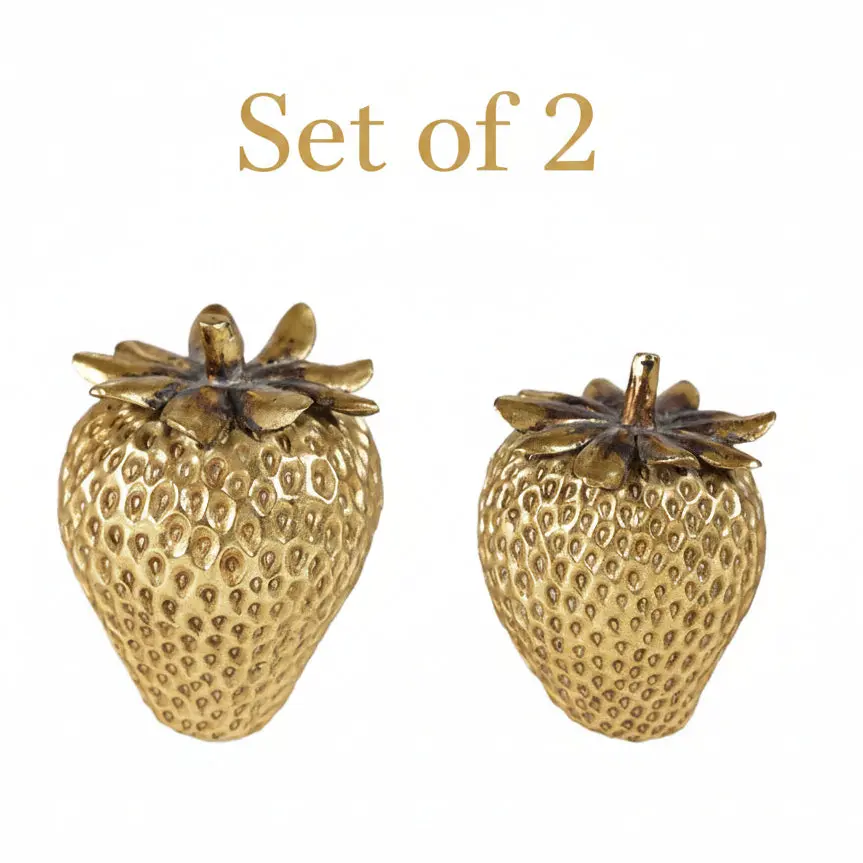 Set of 2 Gold Finish Resin Strawberries