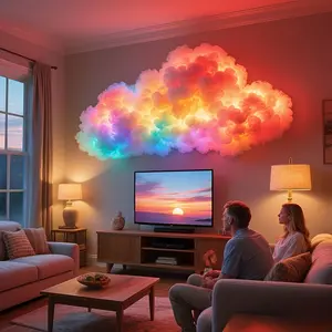 3D RGB LED Cloud Lamp, DIY Color-Changing Night Light with Lightning Effect, Music Rhythm Lighting for Bedroom, Game Room, Party, Club Decor, Ambient Lighting Multifunctional
