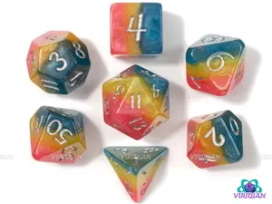 Shimmery Pansexual Pride | Layered Pink, Yellow, Cyan, Pansexual Flag, Cut Corners, Ace LGBTQ+ Themed | Resin Dice Set (7)