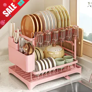 Bowl and Dish Drying Rack, 2-Layer Large Bowl and Dish Drying Rack, Suitable for Kitchen Counter, Stainless Steel Bowl and Dish Drain with Drip Board, Suitable for Bowl/Knife/Cup/Cutting Board, Black Organiser Set