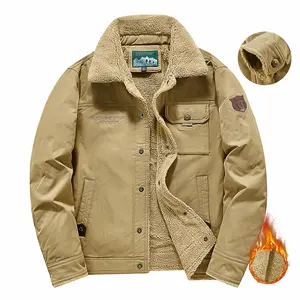 Men's Winter Heavy Fleece Coats Resistant Ski Snow Jacket Warm Fleece Parka with Multi-Pockets FallFreshness Athletic Outerwear Letter Embroidery Design Outdoor Sportswear Coat Men Sporty Menswear Small Stylish Tops Plain Long Sleeve Casual Khaki outfit
