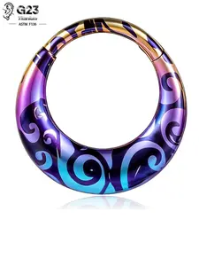 1pcs G23 Titanium Leopard Print Hinged Spiral Nose Ring Septum & Helix Daith Piercing Jewelry Punk Gothic, Unisex Body Accessory, Titanium Nose Hoop