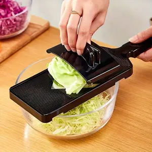 Manual Plastic Vegetable Slicer Shredder & Grater with Ergonomic Handle - Heavy-Duty Multi-Purpose Cabbage Cutter for Coleslaw, Slicing Greens, Potatoes, Carrots, Onions - Lightweight & Easy-Clean Design, No Batteries/Electricity, Compact Kitchen