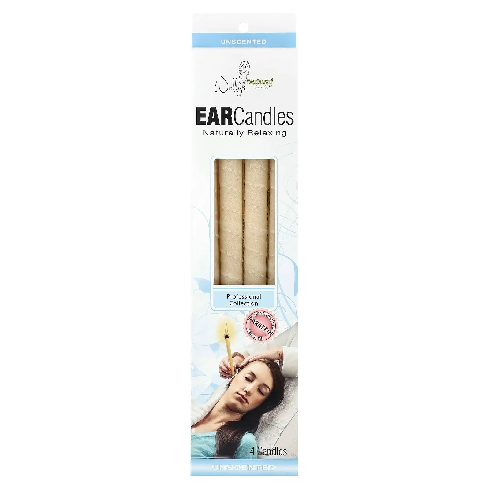 Wally's Natural Professional Collection Paraffin Ear Candles, Unscented, 4 Candles