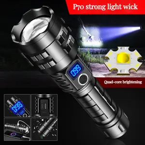 Outdoor Strong Light Flashlight Type-C Charging XHP70 Smart Display Belt Output 26650 Battery LED Flashlight