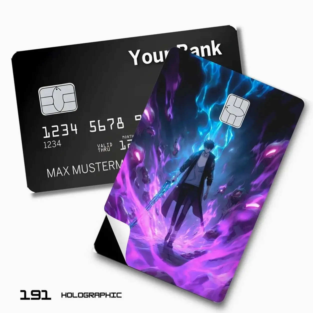 Credit Card Skin Sticker - Solo Leveling - Sung Jinwoo Purple Shadow Aura - Holo