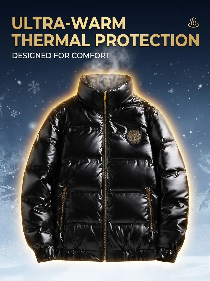 Men’s Winter Washable Glossy Cotton Coat - Thick Windproof Warm Outerwear, Contrast Collar, Stand Collar Design, Budget-Friendly Premium Casual Menswear Jacket