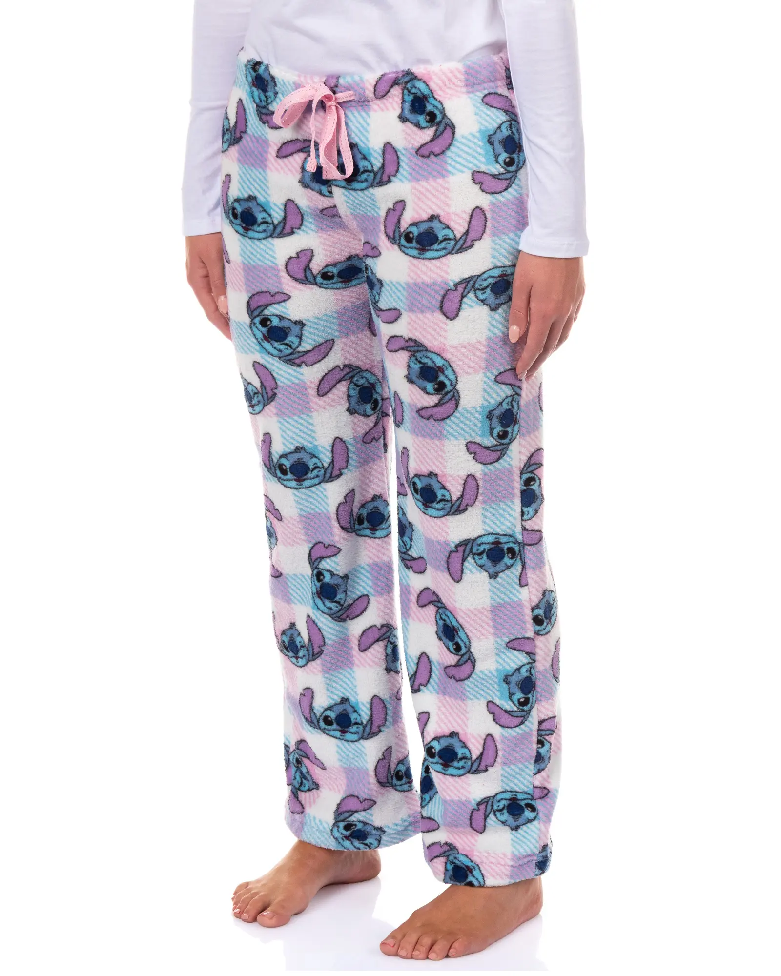 Disney Stitch Pajama Pants Women's Wink Face Checkered Fleece Lounge Bottoms Sleepwear, Style, Adjustable